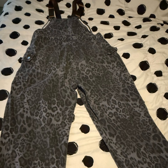 Aelfric Eden Charcoal Leopard Print Wide Leg Cargo Overalls - Picture 1 of 5